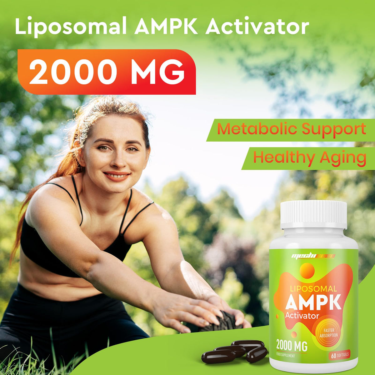 Mechicoco Liposomal AMPK Activator Capsules 2000 mg(2 Package),6-in-1 Formula with Quercetin Dihydrate, Resveratrol and Cinnamon Bark, for Antioxidant Support and Cellular Regulation, NO Soy,NO Gluten