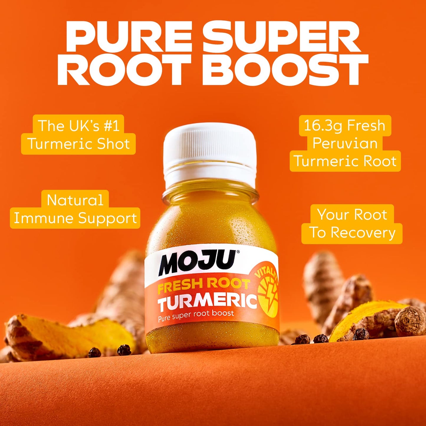 MOJU Turmeric Shots - 12 x 60ml, Pure Super Root Boost, Natural Ingredients, No Added Sugars or Sweeteners, Vegan