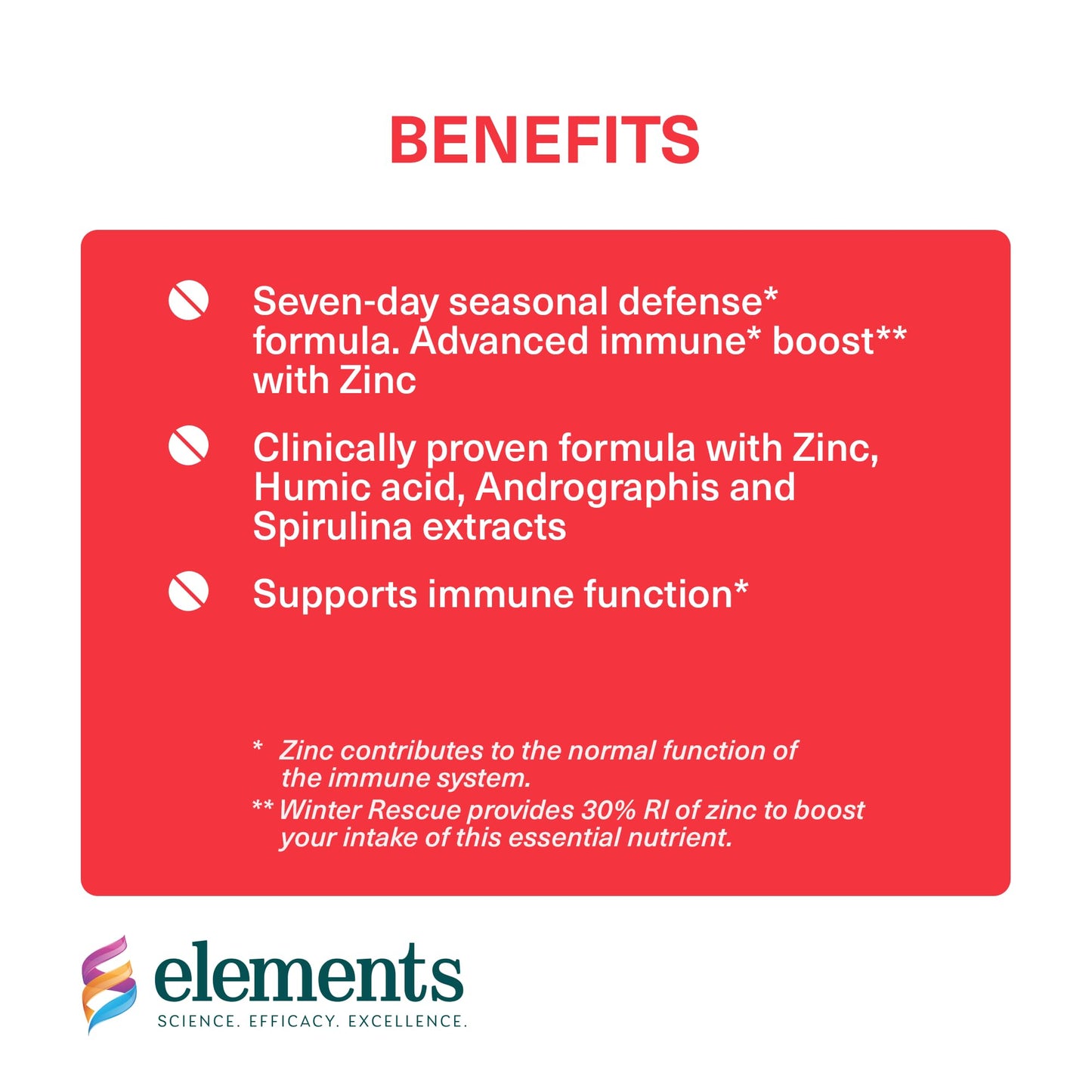 ELEMENTS Elements Winter Rescue – 7-Day Seasonal Defence Formula* with Andrographis, Spirulina Extract, Humic Acid and Zinc for Immune Support, Non-GMO, Gluten Free, 30 Tablets