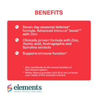 ELEMENTS Elements Winter Rescue – 7-Day Seasonal Defence Formula* with Andrographis, Spirulina Extract, Humic Acid and Zinc for Immune Support, Non-GMO, Gluten Free, 30 Tablets
