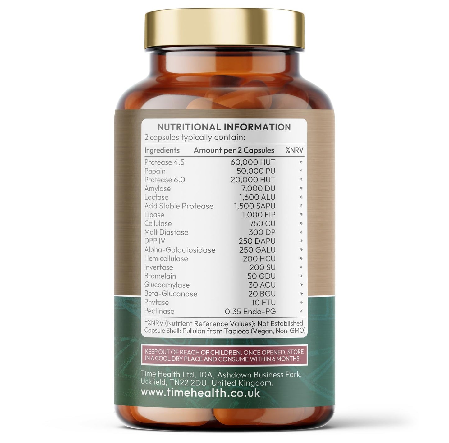 Time Health Ultra Digestive Enzymes Complex – Natural & Comprehensive 18 Enzyme Formula – for Bloating Relief, Regular Movements and Overall Digestion – 120 Capsules – UK Made – Zero Additives