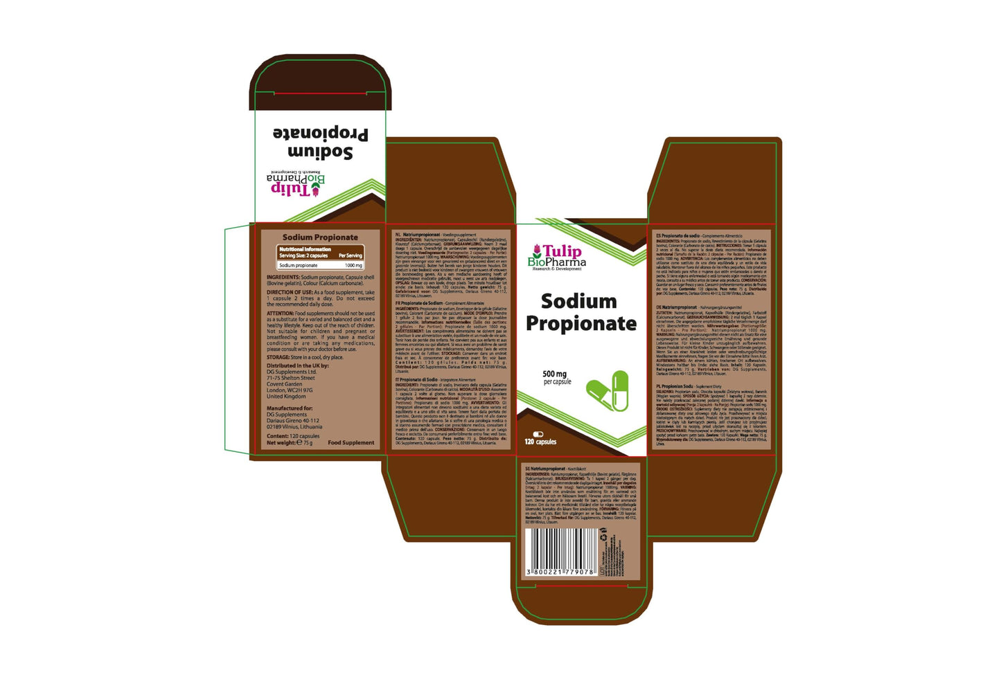 Sodium Propionate (Propionic Acid) 500mg 120 Capsules, 3rd Party Lab Tested, High Strength Supplement, Gluten and GMO Free