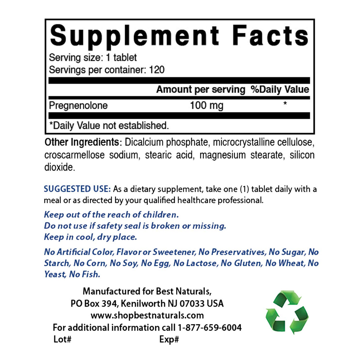 Best Naturals Pregnenolone 100 mg 120 Tablets (120 Count (Pack of 2))