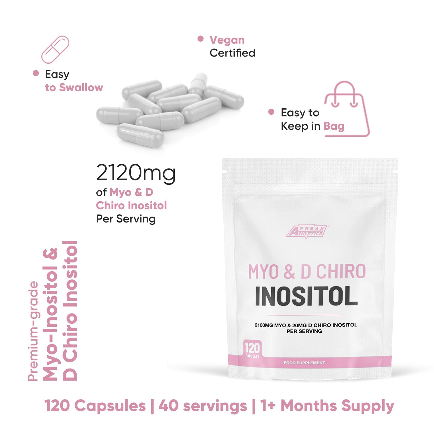 Freak Athletics Myo-Inositol & D Chiro Inositol - Supports Women with PCOS -120 Capsules - Promotes Hormonal Balance & Normal Ovarian Function