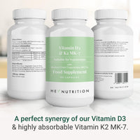 Hey Nutrition Vitamin D3 & K2 MK-7-100ug Each with MCT Oil - Suitable for Vegetarians - Support Healthy Bones, Teeth, Muscles, Immune Function, and Fatigue - Non-GMO, 60 Vegetarian Capsules