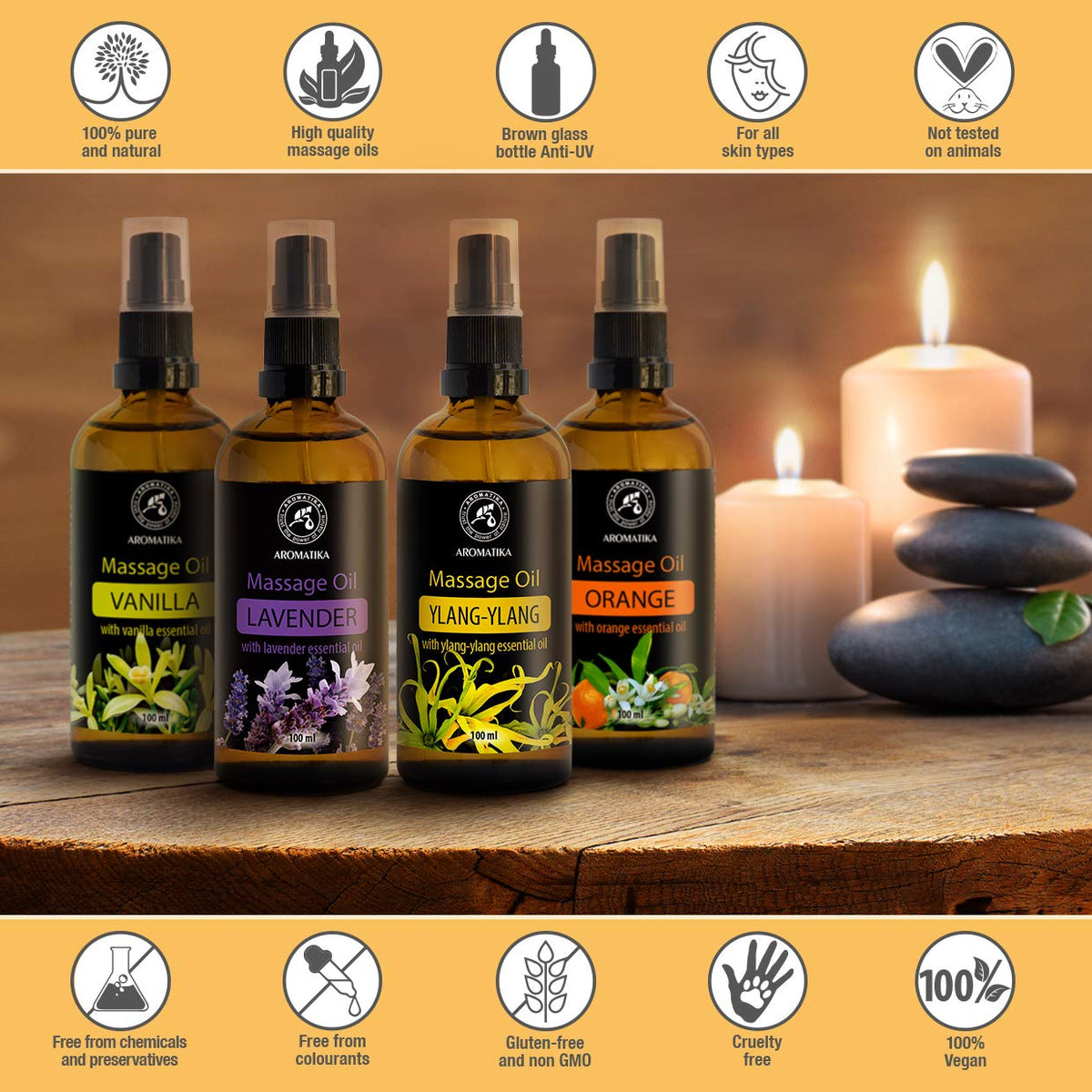 AROMATIKA trust the power of nature Massage Lavender Oil 100ml - 100% Natural Lavender Body Massage Oil - Good Sleep - De-Stress - Calming - Skin Care - Beauty - Body Massage - Soft Relaxing Aroma Oil