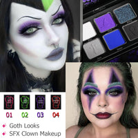 Afflano Goth Eyeshadow Palette Purple Blue, Multichrome Chrome Blue Purple Matte Black White Grey Dark Eye Shade, Gothic Halloween Makeup Eye Shadow Pallet for Costume Joker Clown Cosplay SFX Makeup