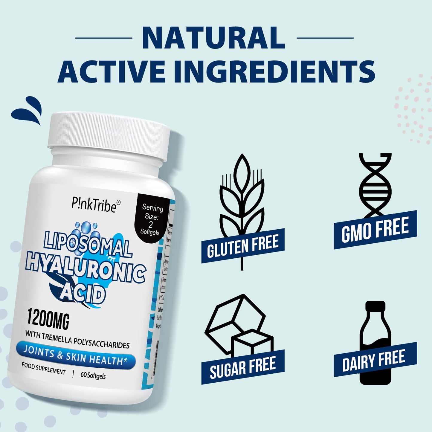 Liposomal Hyaluronic Acid Supplement - 1200mg Per Serving, High-Potency Bioavailable Hyaluronic Acid Capsules, Supports Skin & Joints, 60 Softgels