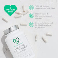 Wild-Caught Marine Collagen Complex Capsules with Hyaluronic Acid | 120 Capsules - 2 Month Supply | Also with Vitamin C, Vitamin E, Bamboo Stem Extract, Biotin | for Skin, Hair, Nails