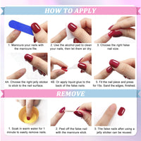 Ceboic Almond False Nails Medium, 24Pcs French Tip Press on Nails Red Ripple Gel Fake Nails 12 Sizes, Natural Glue on Nails Full Cover Acrylic Oval Stick on Nails for Women and Girls
