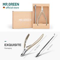MR.GREEN Cuticle Scissors, Stainless Steel Sharp Cuticle Nippers with Pusher for Salon and Home Manicure & Pedicure Set (Nickel Pearl + Pusher)