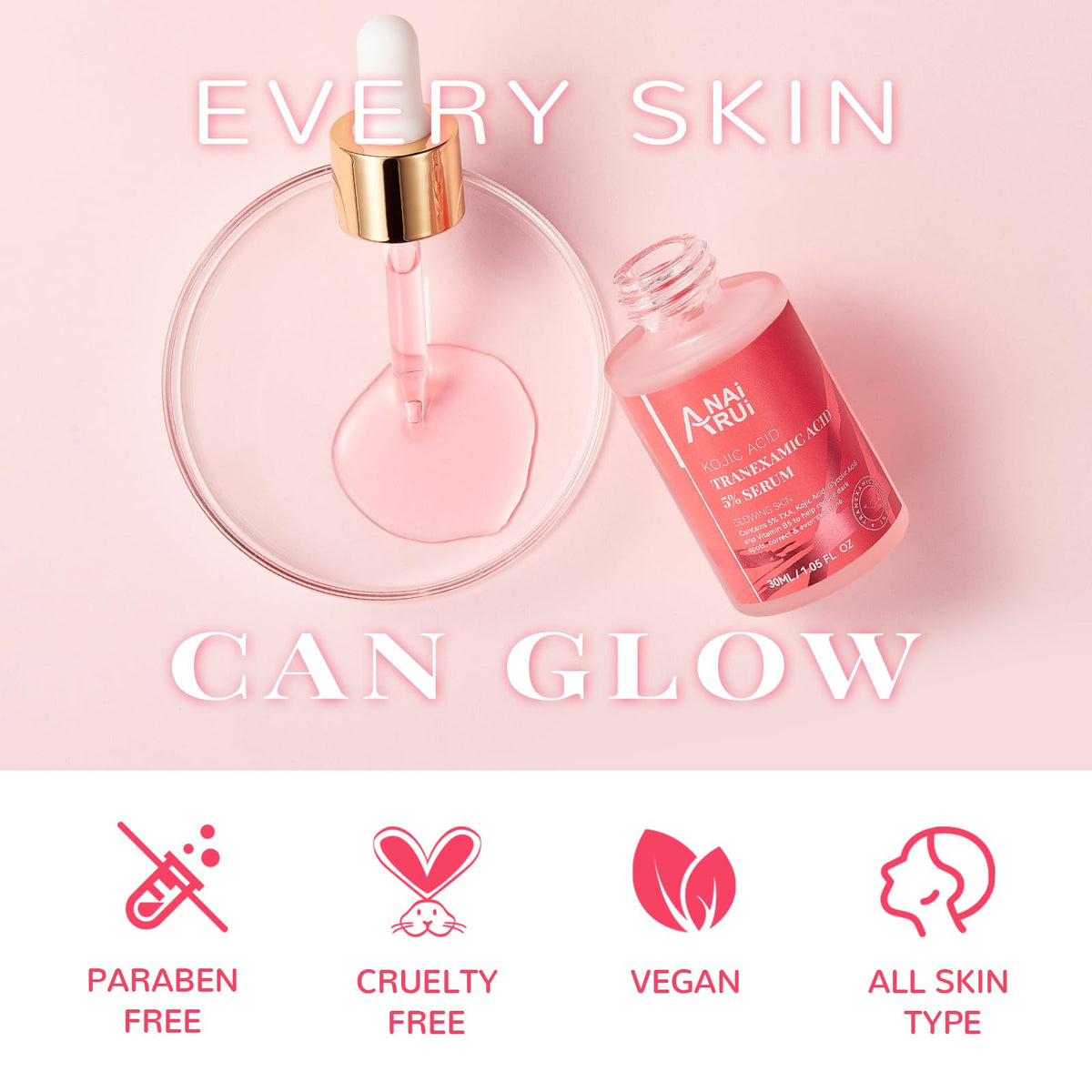 ANAI RUI ANAiRUi Tranexamic Acid Serum, Dark Spot Correcting Serum with Glycolic Acid + Kojic Acid, Targets Hyperpigmentation, Even Skin Tone, 30 ml