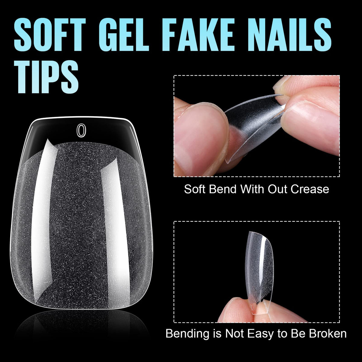 TOMICCA Coffin Shaped Short Nail Tips - 192PCS Half Matte Soft Gel, No File Needed- Full Cover False Nails, Clear Acrylic & Strong Tips for Press On Extension - 12 Sizes