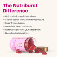 Nutriburst - Radiance Renew Gummies - Biotin (50µg) Hyaluronic Acid (100mg) + Vitamin C (80mg) - Support Natural Collagen Production, Healthy Hair, Nails & Bones - 60 Gummies 1 Month Supply
