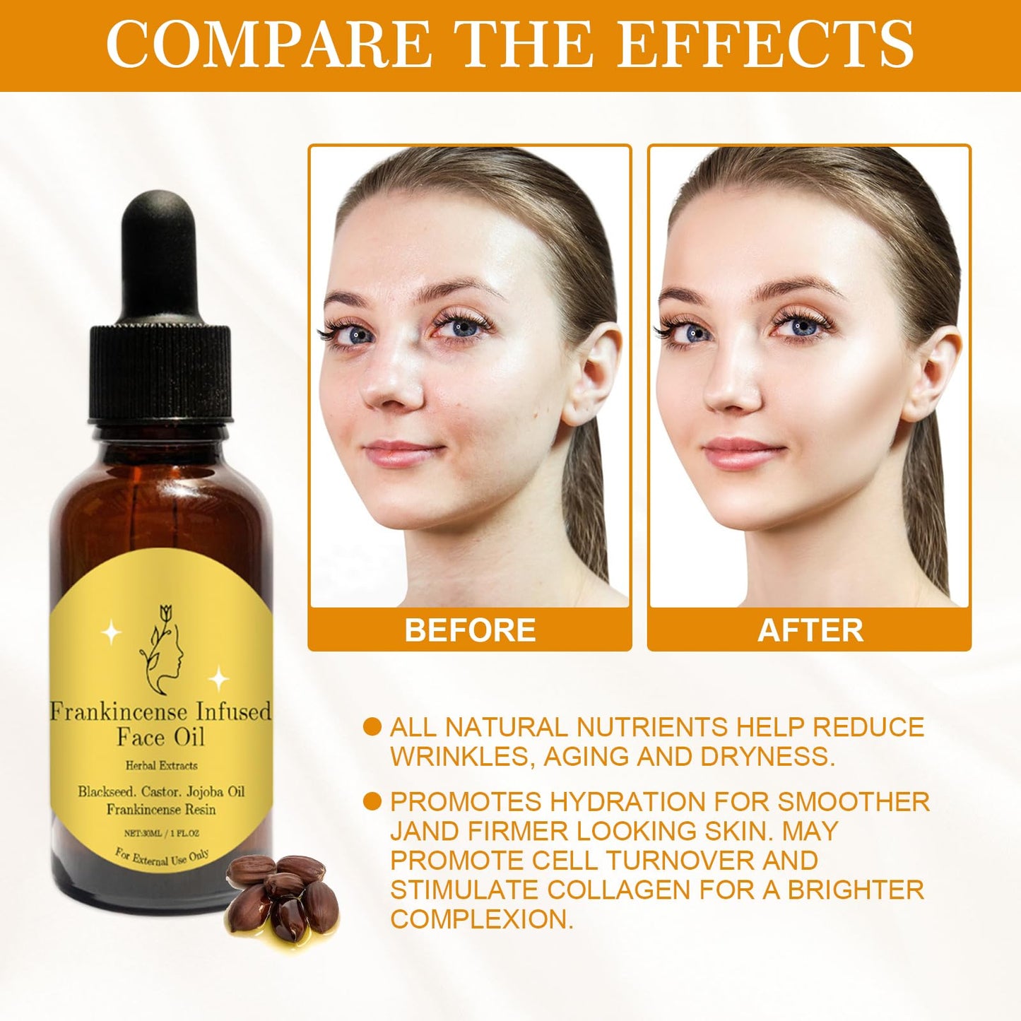 Frankincense Resin Oil For Face,Organic Castor & Jojoba Oils，Frankincense Resin Infused Oil for Anti-Aging Miracle Facial Moisturizer, Cold Pressed Serum Natural Skincare Hydrates (2PC, 30ml)