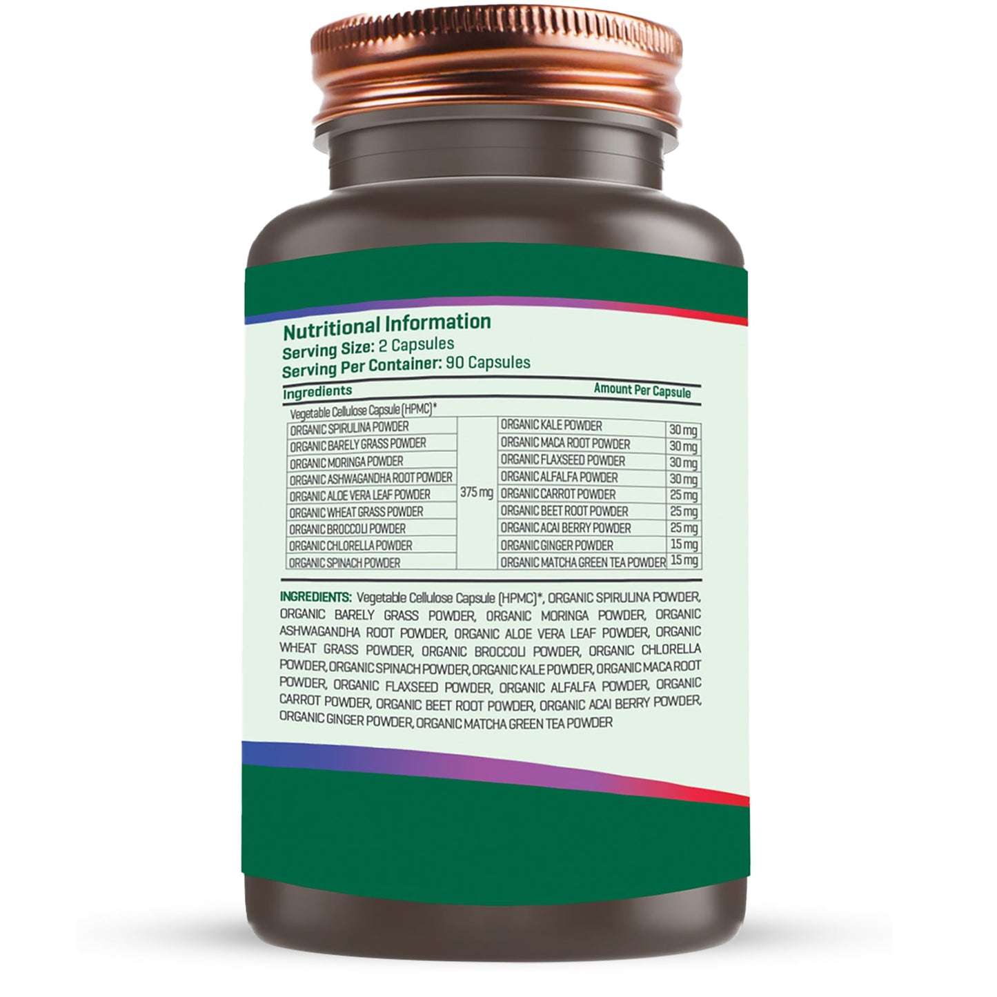 The Good Guru Organic Green Superfood Supplement Capsules - 90 Capsules with 18 Nutritious Ingredients