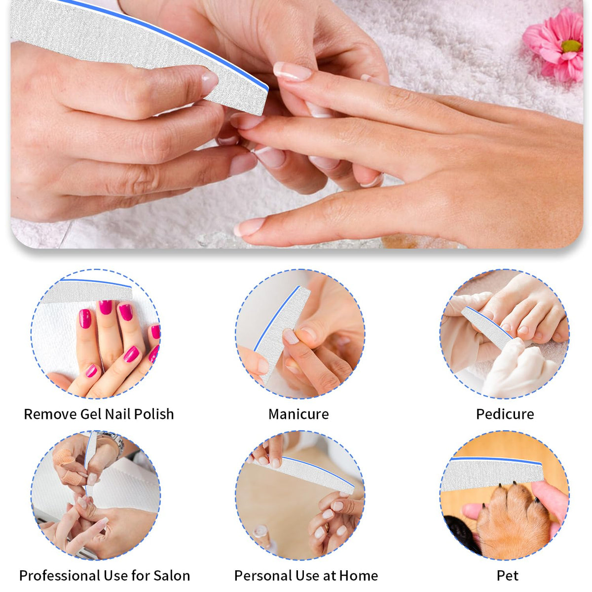 Selistamm 12 PCS Double Sided Emery Board Nail Files, 100/100 Grit for Acrylic & Natural Nails, Washable & Reusable