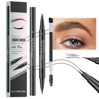 FresFresi 2-in-1 Dual-Ended Microblading Eyebrow Pen - Waterproof with Micro-Fork-Tip & Precise Brush-Tip - Long-lasting Brow Pencil for Natural Looking Brows in Brown Shade (Brown)