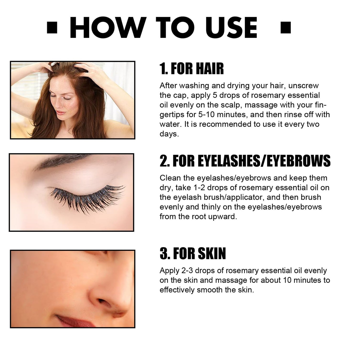 AmiCera Rosemary Oil for Hair Growth, Organic Pure Rosemary Essential Oil, with Derma Roller for Hair, Hair Strengthening for Men Women, Scalp Massage & Nourish, Eyebrow Eyelash Growth Oils, 60ml, 2 Brushes