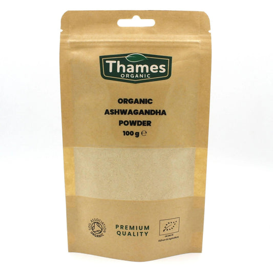 Organic Ashwagandha Powder - Pure Root Powder, Raw, Vegan, Non-GMO, No Additives or Preservatives, Promotes Relaxation - Thames Organic 100g