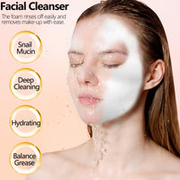 NLFOX Snail Mucin Facial Cleanser - Face Wash for Women Men - Hydrating Face Cleanser - Travel Size Cream Cleanser Fine Foam Deep Pore Cleansing Moisture Locking for Dry & Oil Skin Care