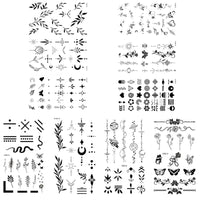 AuraAnge Realistic Small Finger Temporary Tattoos - 10 Sheets Waterproof & Long Lasting Fake Tattoos with Black Floral Designs