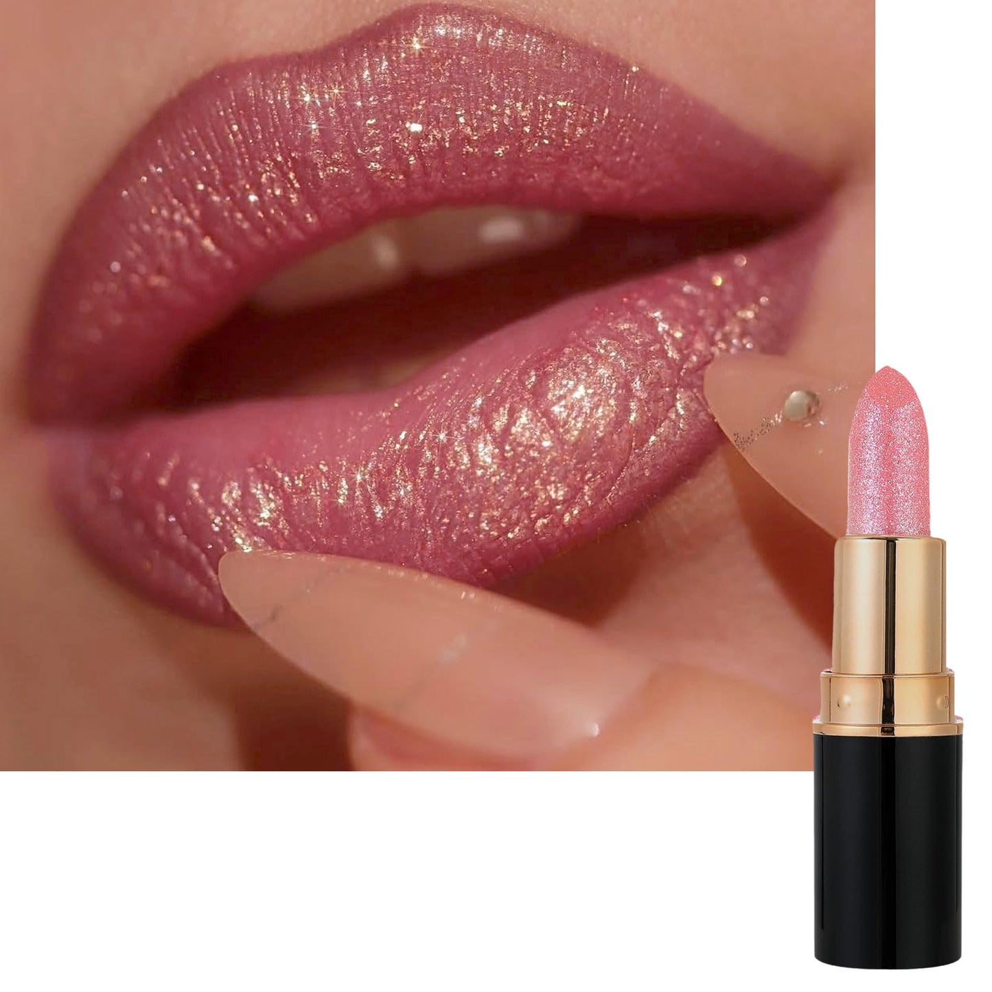 Pearl Pink Lipstick, Shimmering Silver Red Color Lip Balm, Silky Rose Nude colour Lips Stick, Glitter High Pigment Smooth Full Coverage Lipsticks, Pearlescent Longlasting Lipgloss for Women