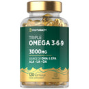 Horbäach Triple Omega 3 6 9 Capsules 3000mg ALA, LA & OA | 120 Softgels | High Strength EPA & DHA Essential Fatty Acids | Supplement with Fish Oil, Flaxseed & Sunflower Oil | by Horbaach