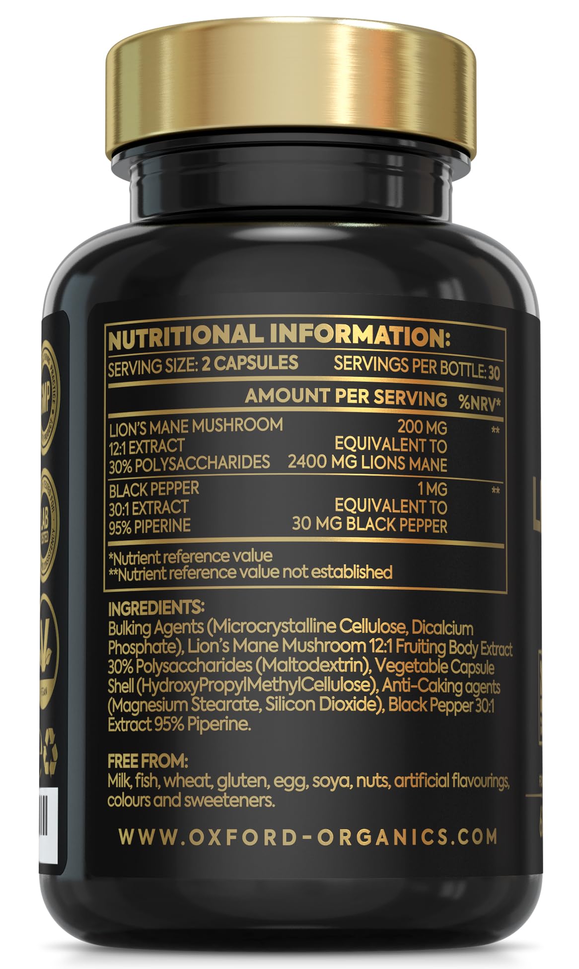 Advanced Lions Mane Mushroom 2400mg - 60 High Strength Vegan Capsules - Lions Mane Supplement with Black Pepper - Lion's Mane Mushroom Supplement (not Lions Mane Powder or Tablets) Made in The UK