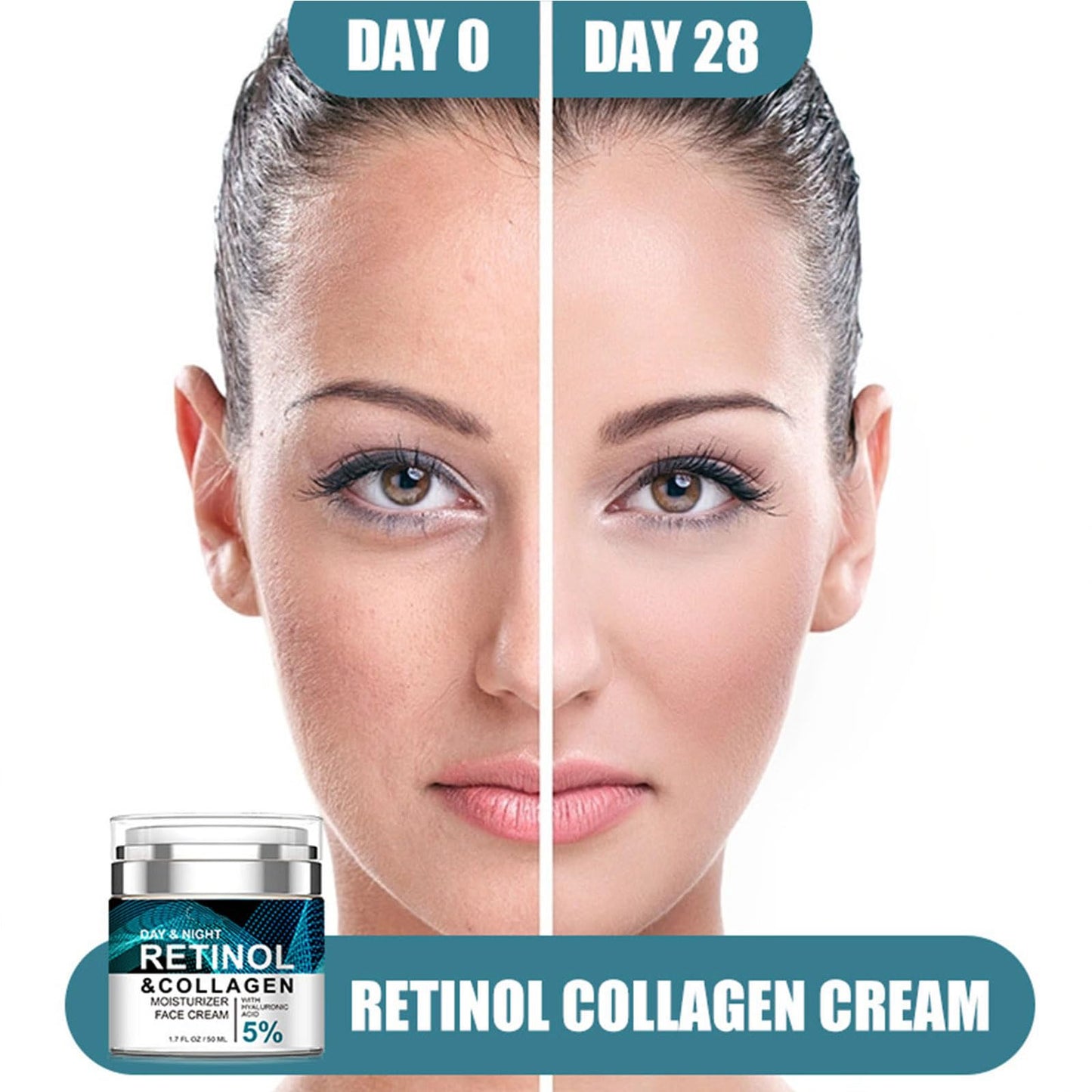 QEUTKEZS Advanced Retinol Collagen Cream for Face with 5% Hyaluronic Acid Anti-Aging Retinol Cream Anti-Wrinkle Reduce Fine Lines Lifting and Firming Cream 24-Hour Facial Care Suitable For Most Skin Types 50ml