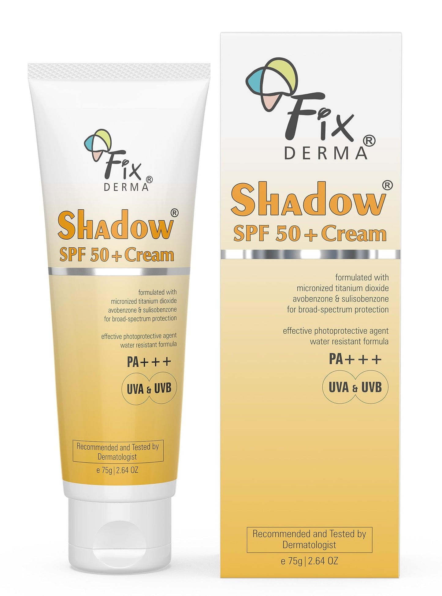 FIXDERMA Fixderma Shadow SPF 50+ Cream Sunscreen for Face, Dermatologist Tested Moisturiser for Men, Sunscreen SPF 50 Face, Water Resistant Sunscreen, SPF 50 Face Moisturiser- 2.64 OZ