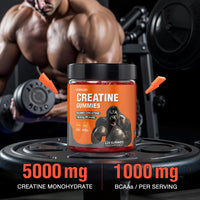 Creatine Gummies 5000mg Creatine Monohydrate with 1000mg BCAAs per Serving for Men & Women, Vegan & Sugar-Free, Easy Pre/Post Workout Gym Support for Performance and Muscle Power (2 Month Supply)