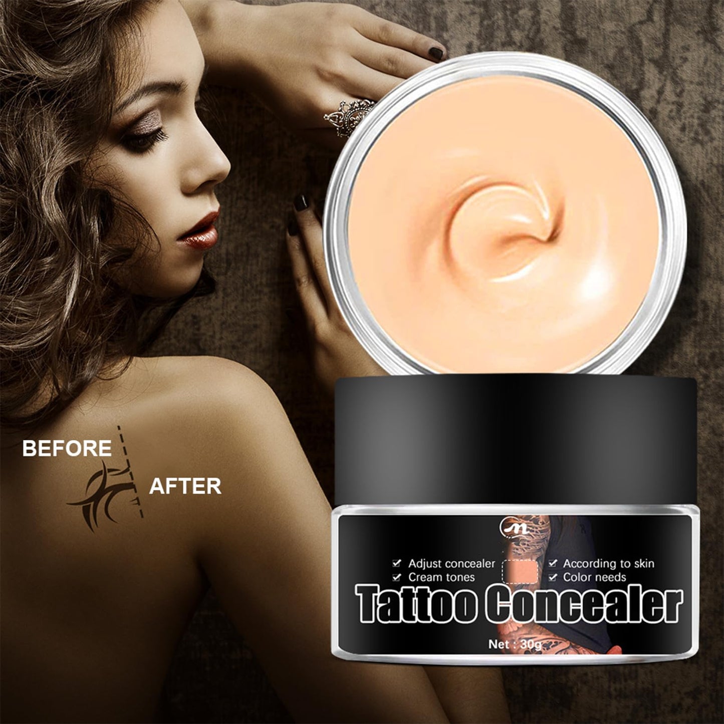 SHEBEEDO Tattoo Cover Up, Scar Concealer, Concealer, Professional Waterproof Concealer, Scar Concealer for Men and Women, Spot Covering Birthmark Tattoo Concealer for Scars, Dark Spots and Vitiligo (2pcs)