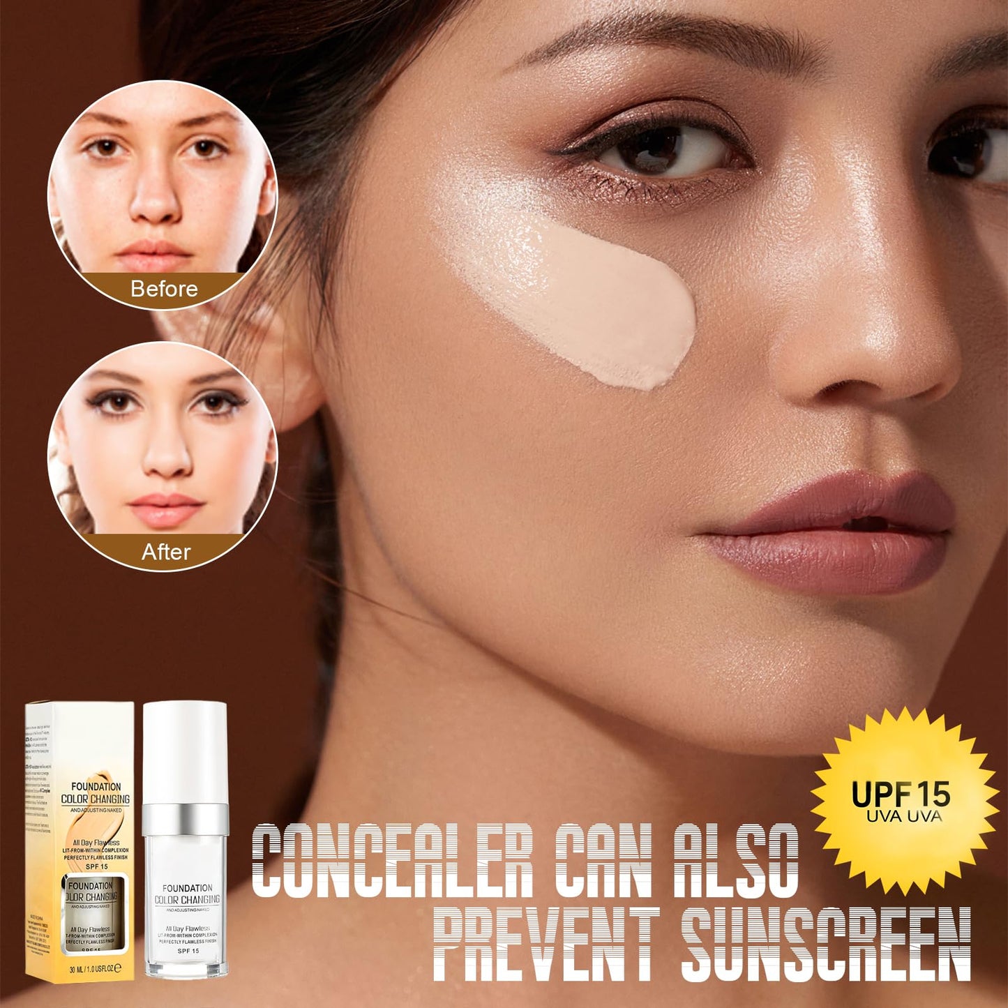 Allony Colour Changing Mature Skin Foundation, Skin Temperature Changing Liquid Foundation, Colour Changing Foundation for Mature Skin, Hydrating, Long Lasting Waterproof Make up Foundations