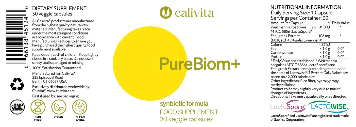 PureBiom+ – Prebiotic and Probiotic for Women & Men – Gut Health Supplement – Immune Support – Digestive Balance – Bloating Relief – All Natural – 30 Vegan Capsules