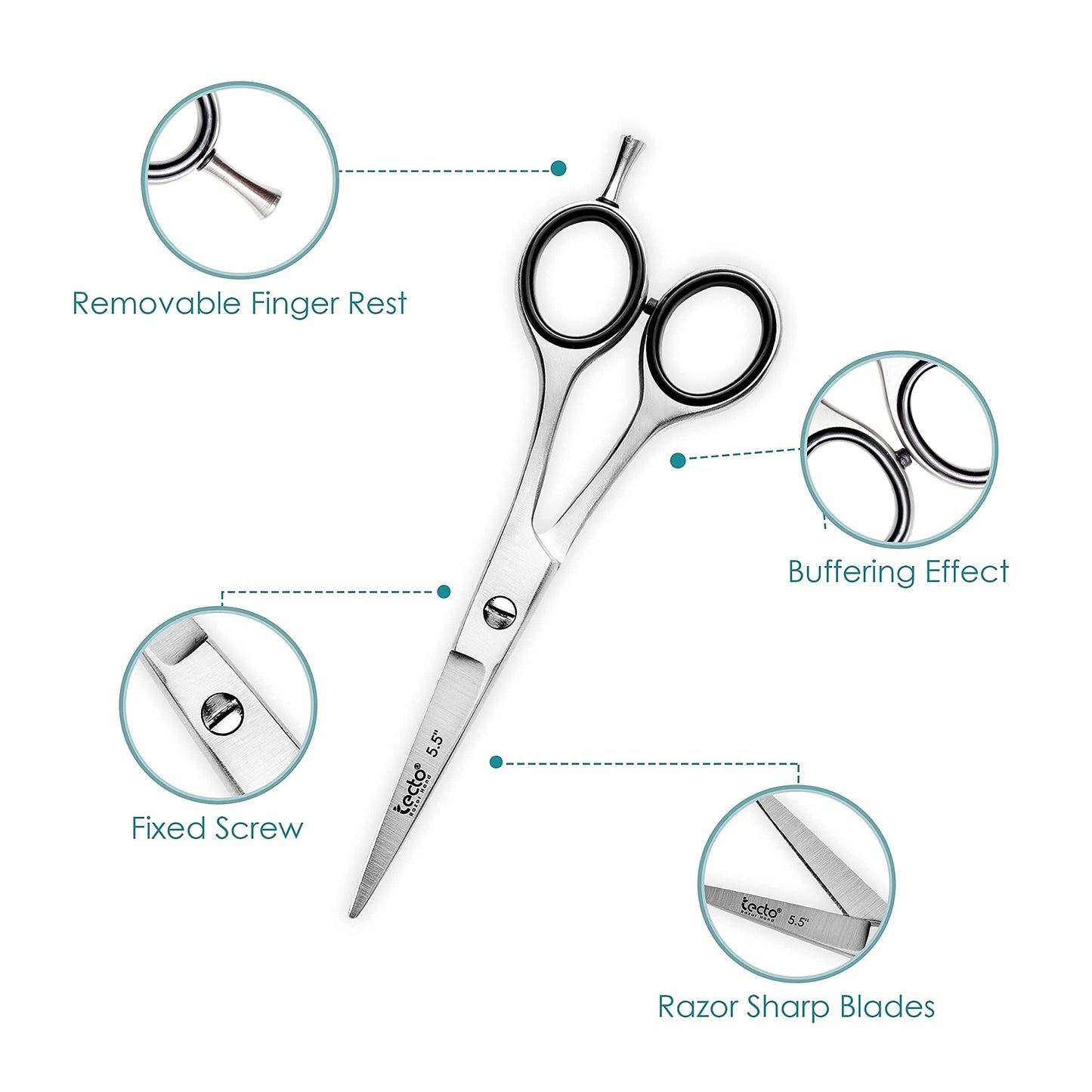 Tecto 5.5“ Professional Hair Scissors - Hair Cutting Shears- Barber Scissor- Premium Stainless Steel Sharp Hairdressing Scissors for Barber, Children, Men, and Women Cutting,for Home & Salon
