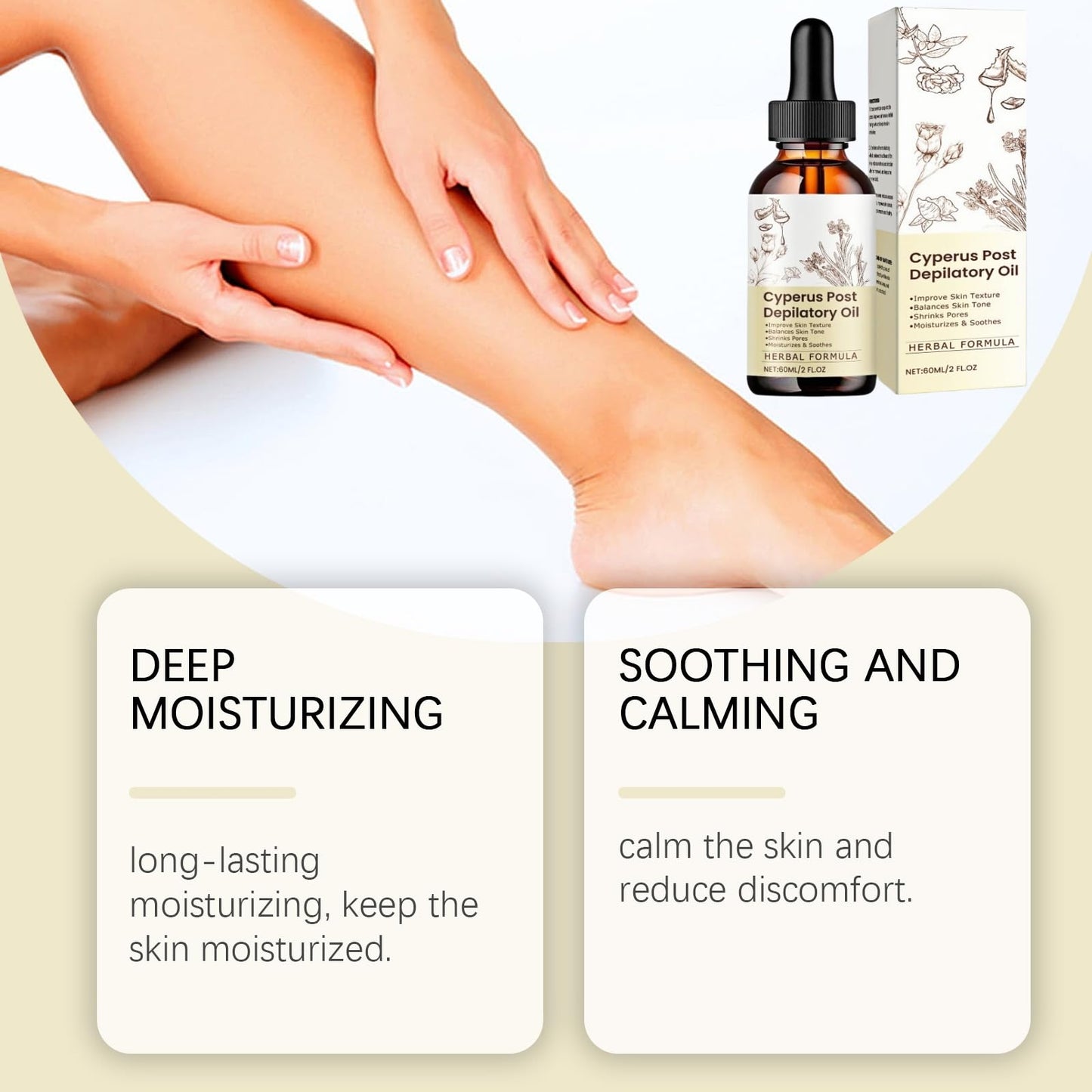 Cyperus Rotundus Oil, Premium Cyperus Oil for Hair Removal, Natural Hair Removal & Anti-Hair Growth Treatment, 100% Pure Formula for Smooth Skin, Soothes & Nourishes Sensitive Skin, 60ml Bottle