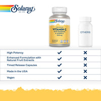 SOLARAY Vitamin C 1000mg - 100 Vegan Capsules not Tablets - High Strength VIT C Supplement with Ascorbic Acid, Acerola Cherry and Rosehip - Lab Verified - Solaray