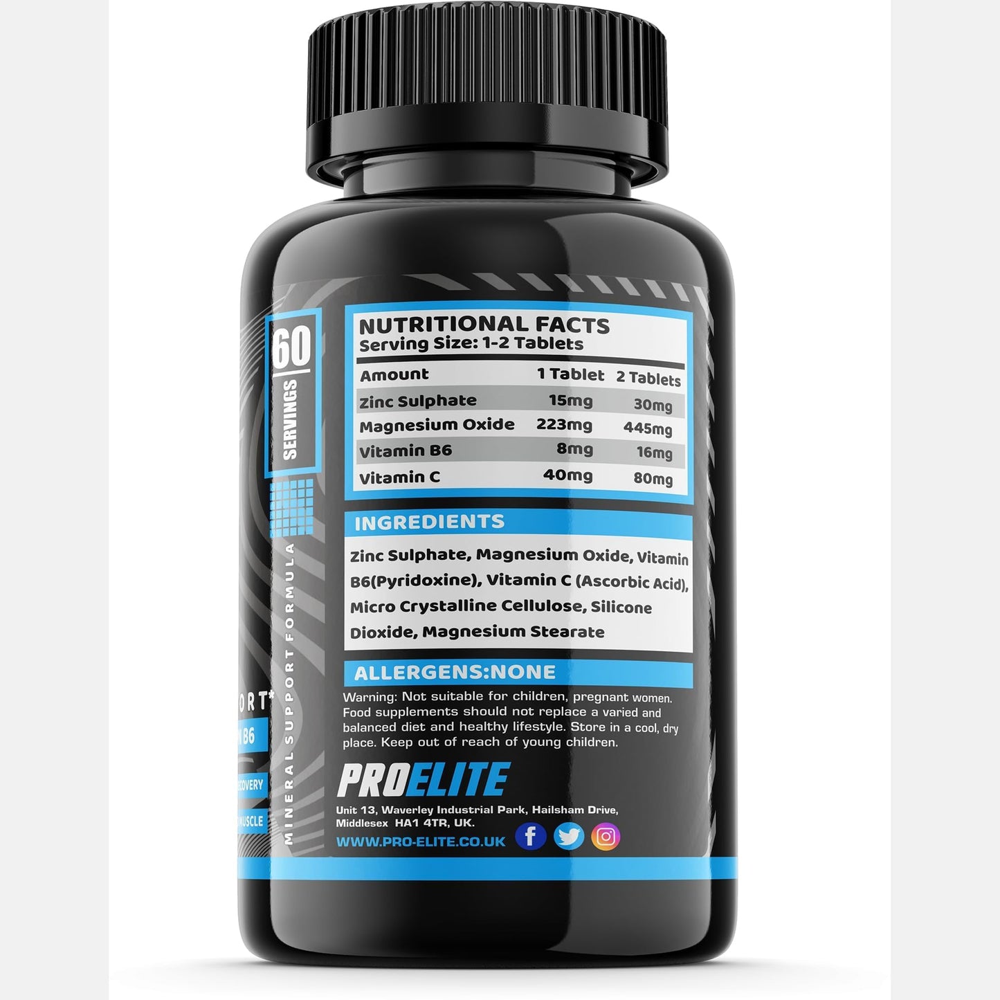 ZMB6 240 Tablets Gluten Free Vegan Vitamin B6, Magnesium and Zinc Tablet | Normal Muscle Function & Energy Yielding Metabolism | Muscle Growth & Sleep Support | PROELITE UK