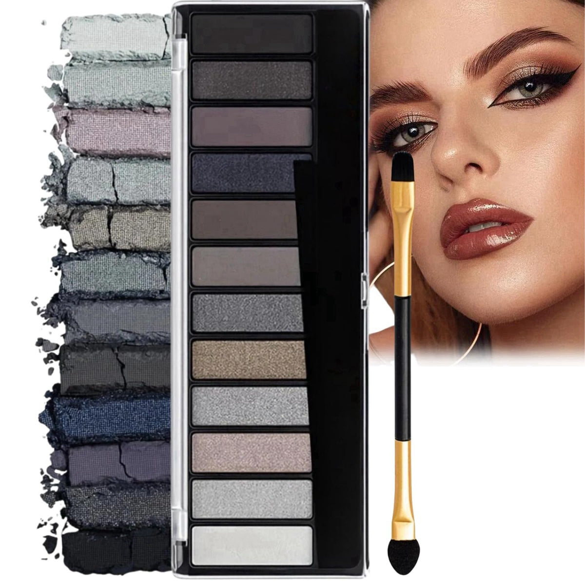 Xinyig Grey Eyeshadow Palette Black Eyeshadow 12 Pigmented,Smokey Eyeshadow Palette 12 Shades,Waterproof Eye Shadow Pallets for Women,Shimmer Smokey Color Eyeshadow,Full Matte Smokey Eye Shadow Pallets