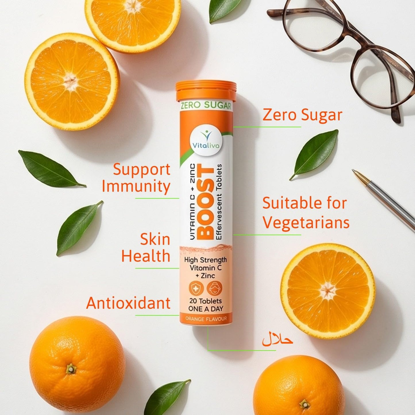 Vitaliva High Strength Vitamin C and Zinc - ONE a Day. Sugar-Free and Vegan Friendly. Twin Pack Deal (2 Packs of 20)