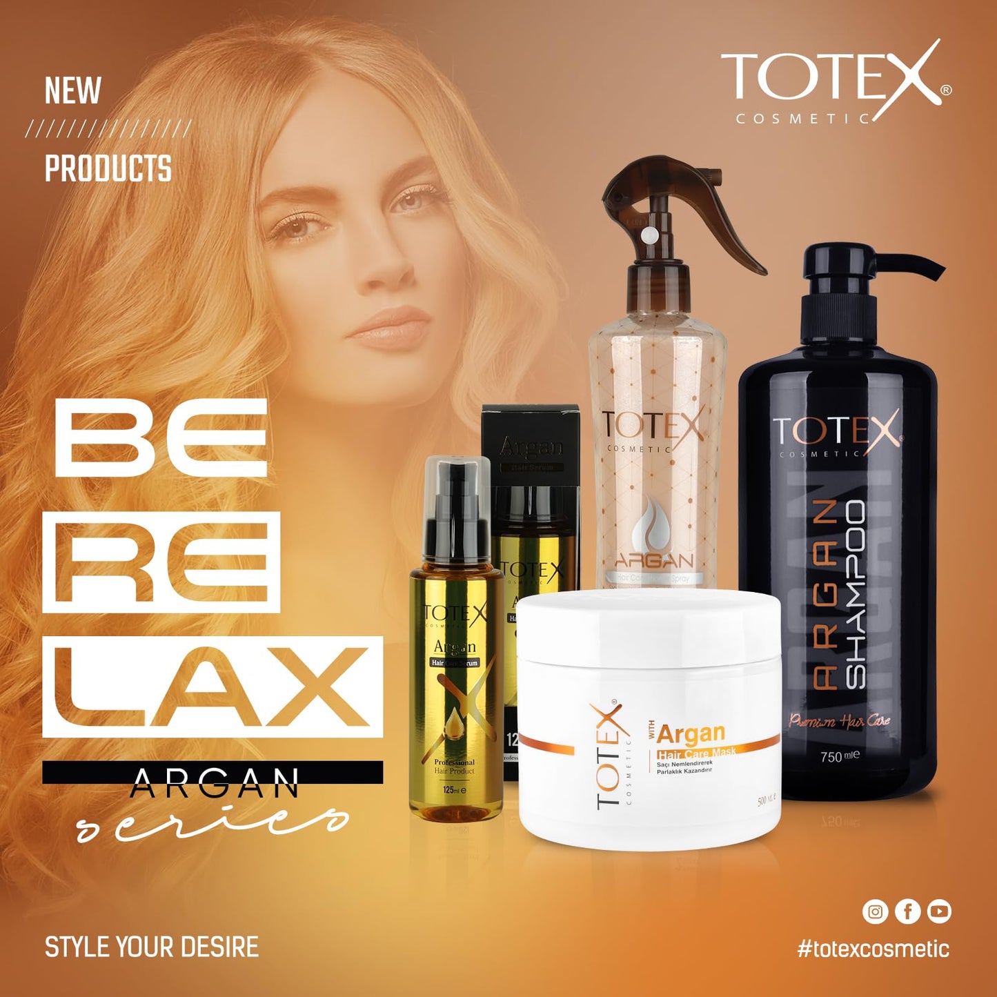 Totex Hair Argan Serum Oil 3x125ml | Hair Repair & Growth Treatment | Anti Frizz & Split Ends Control | Heat Protectant Smoothing Oil | Deep Hydration & Shine for Dry Damaged Hair