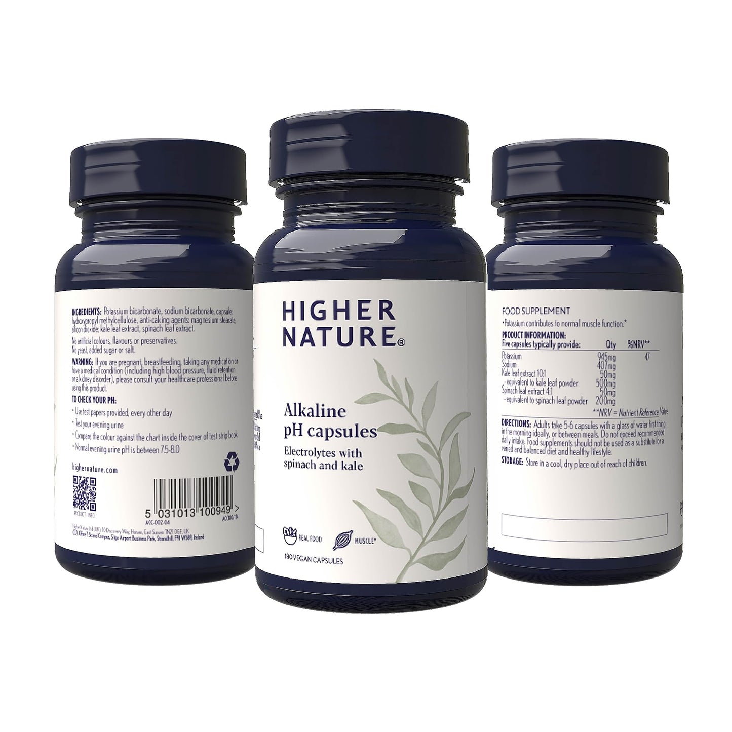 HIGHER NATURE Higher Nature - Alkaline pH Capsules - Alka Clear - Natural Alkalinity - Electrolytes - Gently Readjusts Body's Ph Balance - Vegetarian & Vegan - 180 Capsules