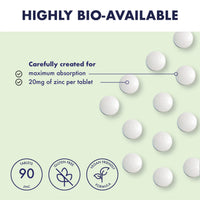 HIGHER NATURE Higher Nature - Zinc - Immune System, Cognitive Function & Fertility Support - Gluten Free - Vegetarian & Vegan - 90 Tablets