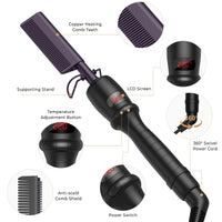 UKLISS Hot Comb for Wigs Afro Hair Beard Curly Hair Electric Copper Hot Comb Hair Straighteners Styling Appliances Heated Hair Press Comb Adjustable Temperature with LCD Display, Dark-Purple/Black