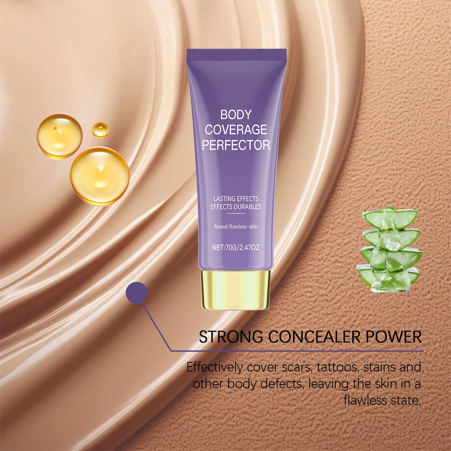 SHEBEEDO Tattoo Cover Up Makeup, Leg Makeup to Cover Veins,Body Makeup for Legs Natural Gloss Waterproof No Transfer for Tattoo Cover Up Long Last,Body Coverage Perfector 2.5 Oz (Natural Radiance)