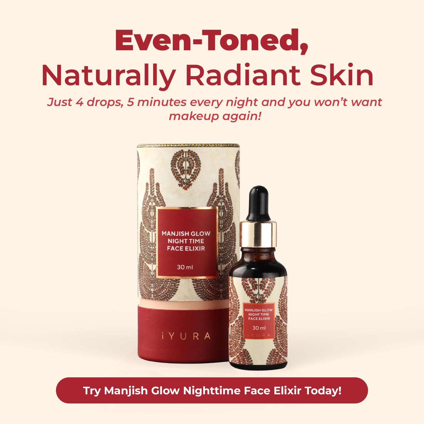 iYURA Manjish Glow Night Time Face Elixir | Moisturising Face Oil | For Dewy and Clear Looking Skin | With Manjistha & Lemon | 30ml