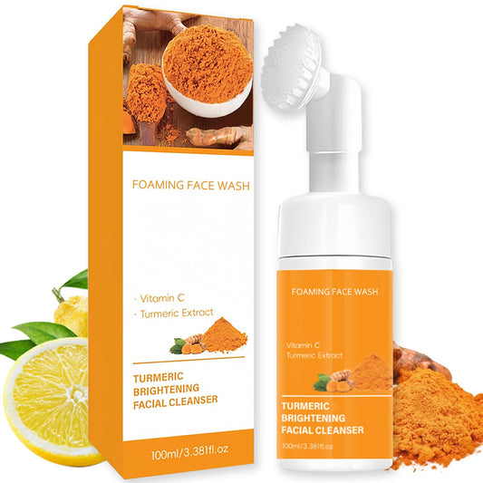 Wormeer Turmeric Face Wash with Brush - Foaming Cleanser for Women - Improves Blemishes, Zits, & Evens Skin Tone - Gentle Hydrating Facial Cleanser