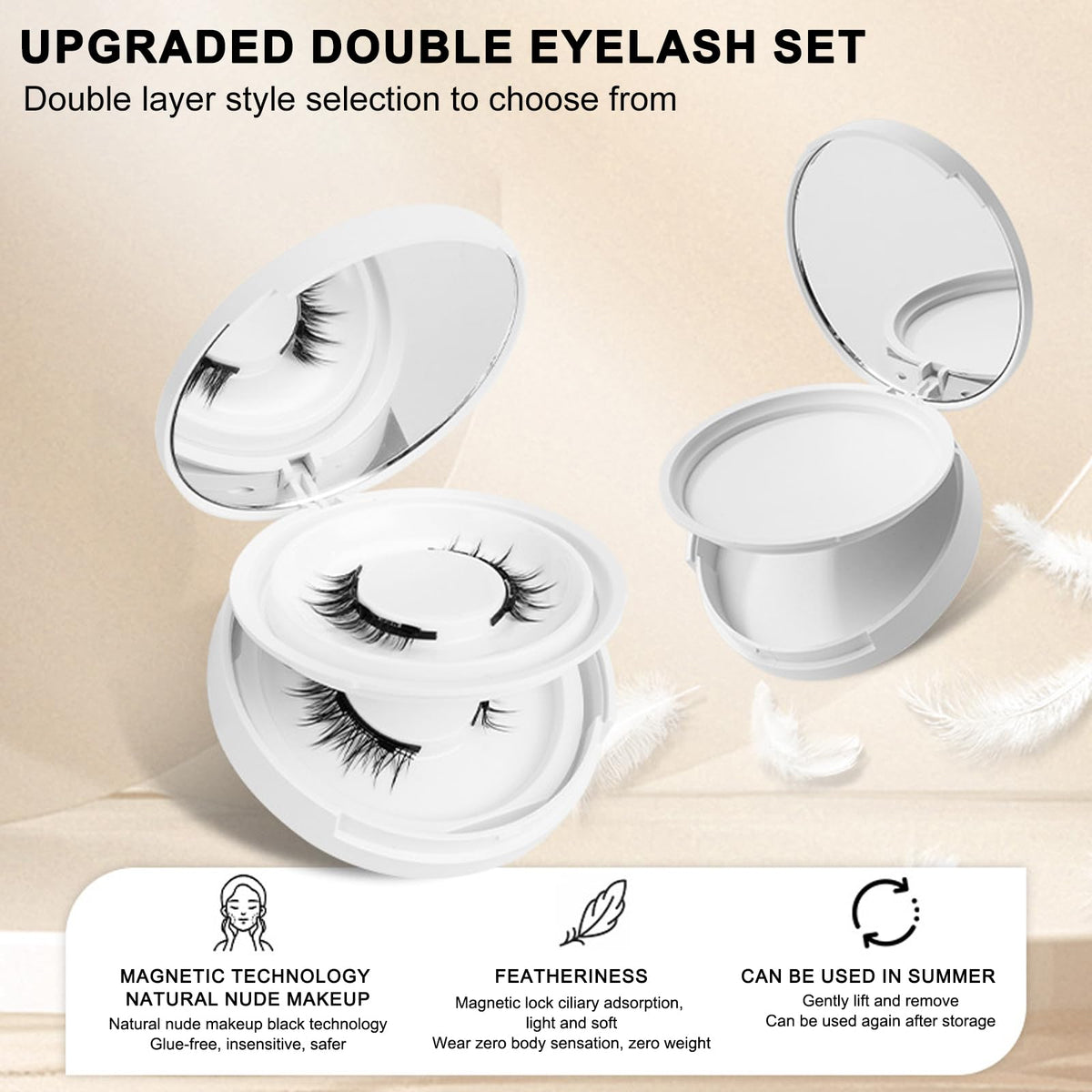 lafo Magnetic-Eyelashes Natural Look, 2 Pairs Reusable Magnetic Lashes Kit with Applicator, No Glue Needed, Natural Magnetic Eyelashes, Easy to Wear and Remove 2 Pairs