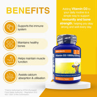 Zipvit Vitamin D 1000IU, 1 Year Supply, 365 Vegetarian D3 Tablets, High Absorption, Easy-to-Swallow Vitamin D Tablets for Immune, Bone & Muscle Health